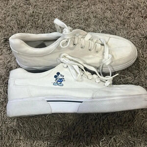 Vintage DISNEY Mickey Mouse White Canvas Lace Up Sneakers. Y2K Size 9